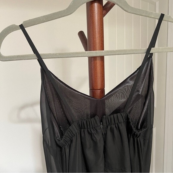 OASAP Black Chiffon Spaghetti Strap V-Neck Slit Sheer Panel Maxi A-Line Dress - Picture 9 of 9